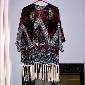 Burgundy Tribal Print Kimono